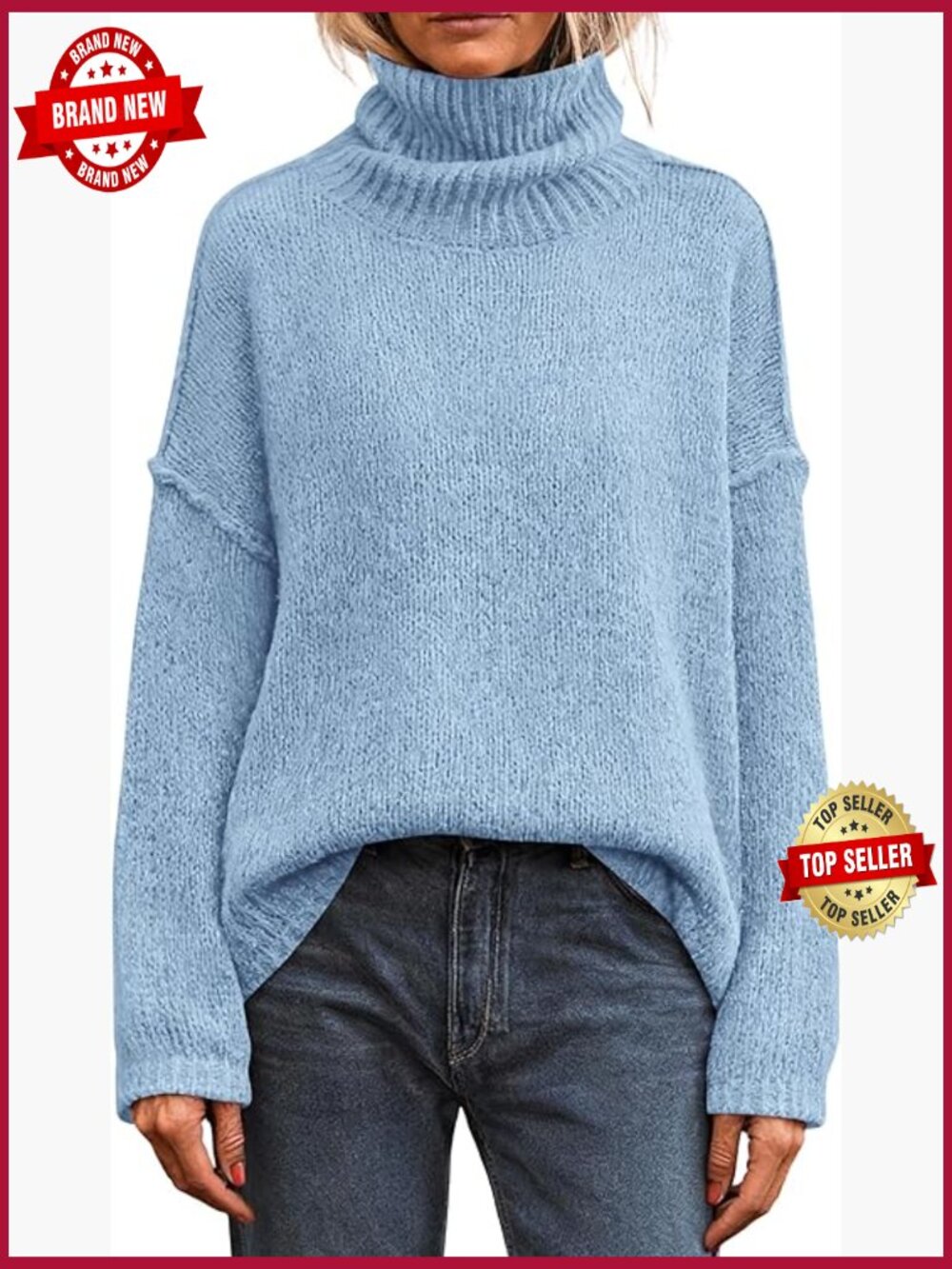 Womens Oversized Turtleneck Chunky Knit Pullover Sweater Loose Fit